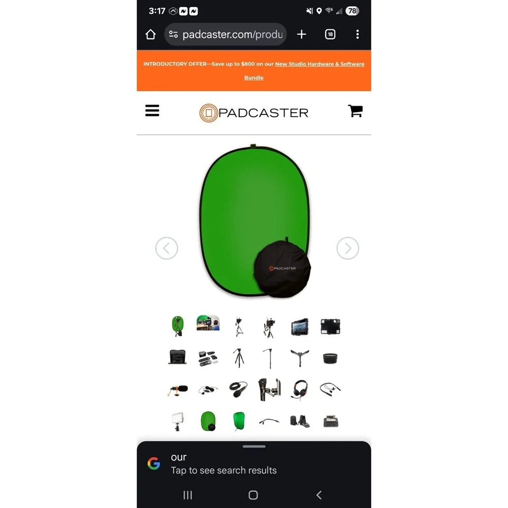 Padcaster Green‎ Screen, Includes Screen And Storage Bag #PCGREENSCREENKIT